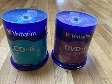 100 VERBATIM 16X DVD+R Life Series and CD-R 4.7GB Media Disc Spindles Sealed