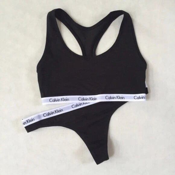 Calvin Klein Black Bralette & Thong Set CK Logo 2 Pc