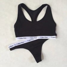 Calvin Klein Black Bralette Thong Set CK Logo 2 Pc
