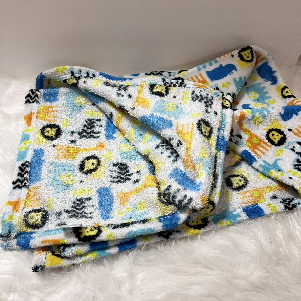 Baby Gear Azul Blanco Naranja Safari Zoo Animales Manta Seguridad Lovey Suave 28x38 Foto 3 de 3