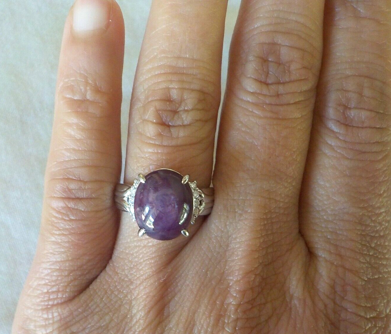 Solid Platinum Cherry Red Star Ruby Diamond Ring … - image 11