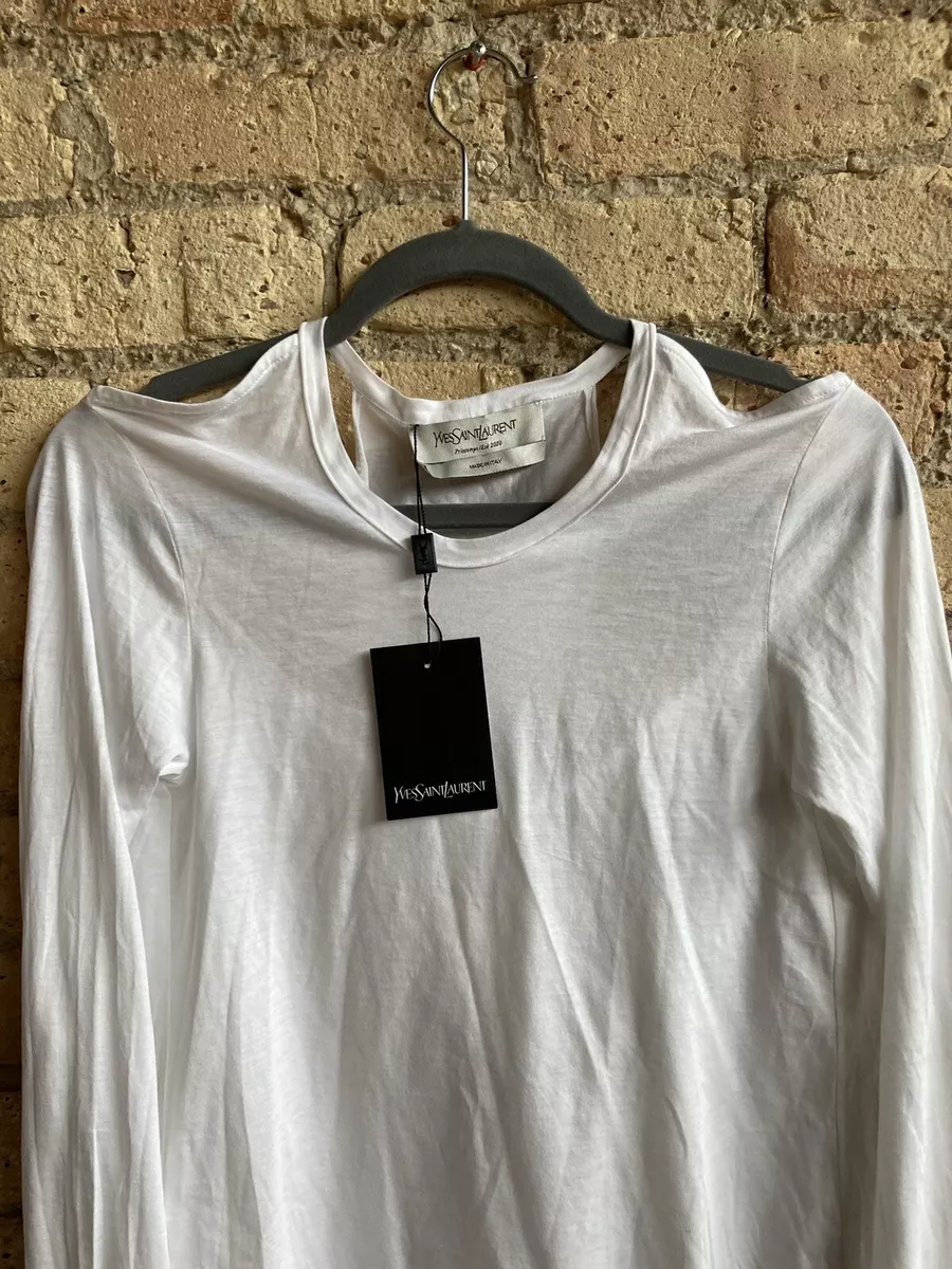 YVES SAINT LAURENT PARIS YSL WHITE COTTON LONG SLEEVE COTTON T