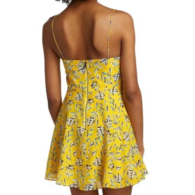 ALICE + OLIVIA Glinda Floral Silk-Cotton A-Line Swinging Sunbeam Yellow  Dress 14 | eBay