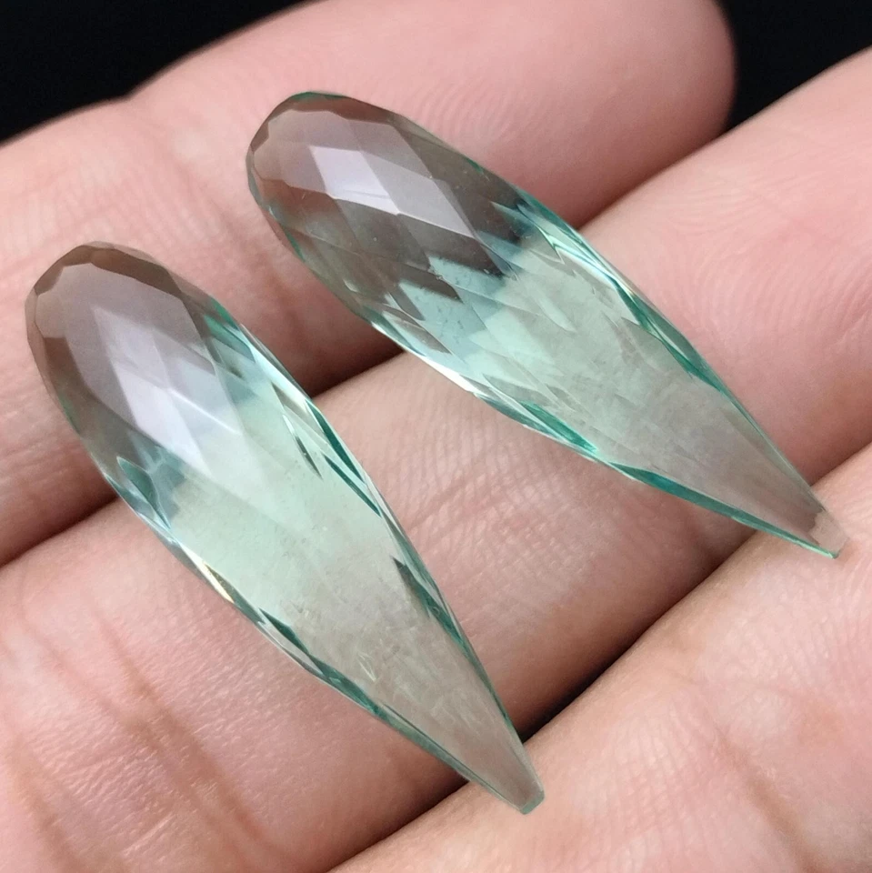 Aquamarine Quartz Checker Cut Smooth Drops Loose Gemstone Cabochon 24.00 Ct - Image 2 of 4
