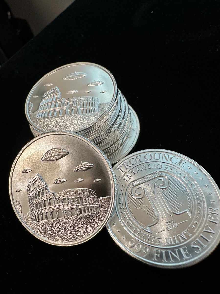 Alieni UFO Medaglia Rara Versata A Mano 1 Oncia Troy .999 Argento - Foto 6