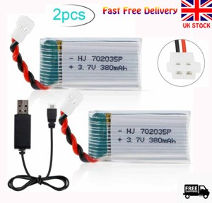 2 Pack 3.7V 380mAh Lipo Battery With USB Charger For Syma X21 X26 RC Drones