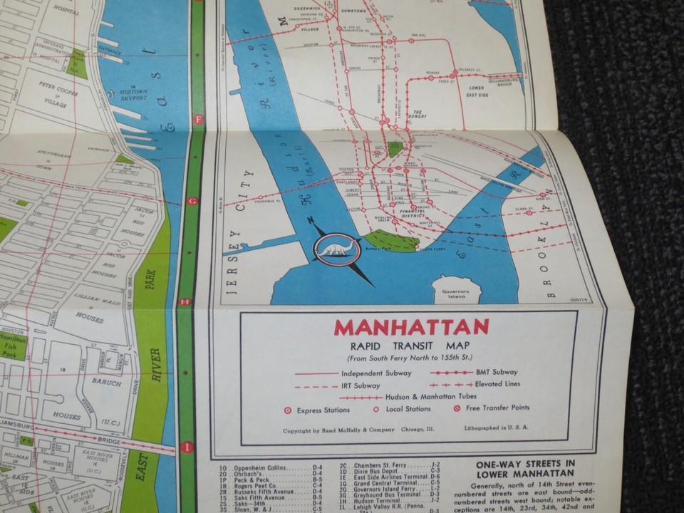 ORIGINAL 1950's NEW YORK CITY Sinclair Oil Street Map / Subway Great
