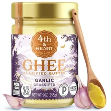 Garlic Infused Grass Fed Ghee Lactose Free Spreadable Cooking Butter 9 Oz
