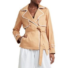 H Halston Womens Piping Cotton Trench Coat Bhfo 3696