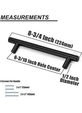 3 Pack 8 3/4" Black Kitchen Cabinet Pulls Stainless Steel Drawer T Bar Handles