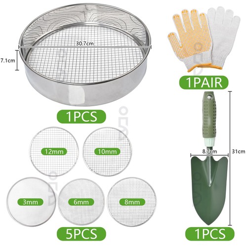 5 in1 Gartensieb aus Edelstahl Kompostsieb Erdsieb 30 cm mit 5 austauschbare Set - Bild 9 von 14