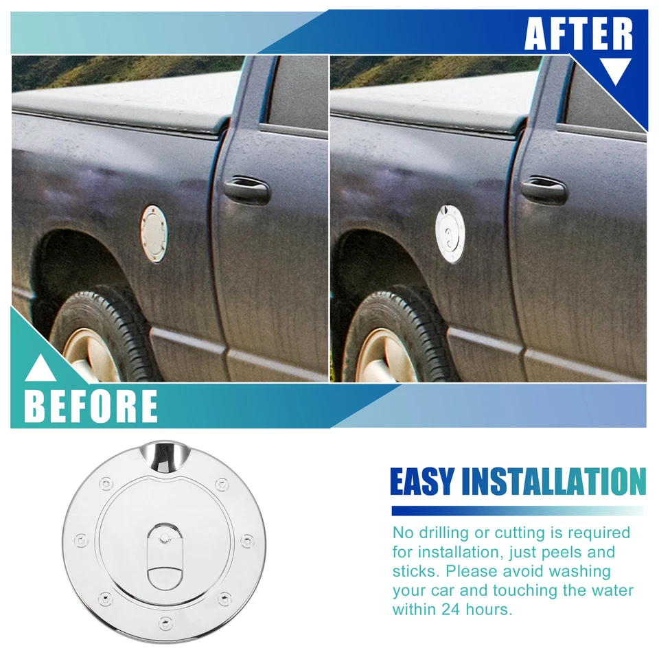 Pieza de 1 tapa de llenado de tanque de combustible cromada para Dodge para Ram 1500 1994-2008 Foto 4 de 4