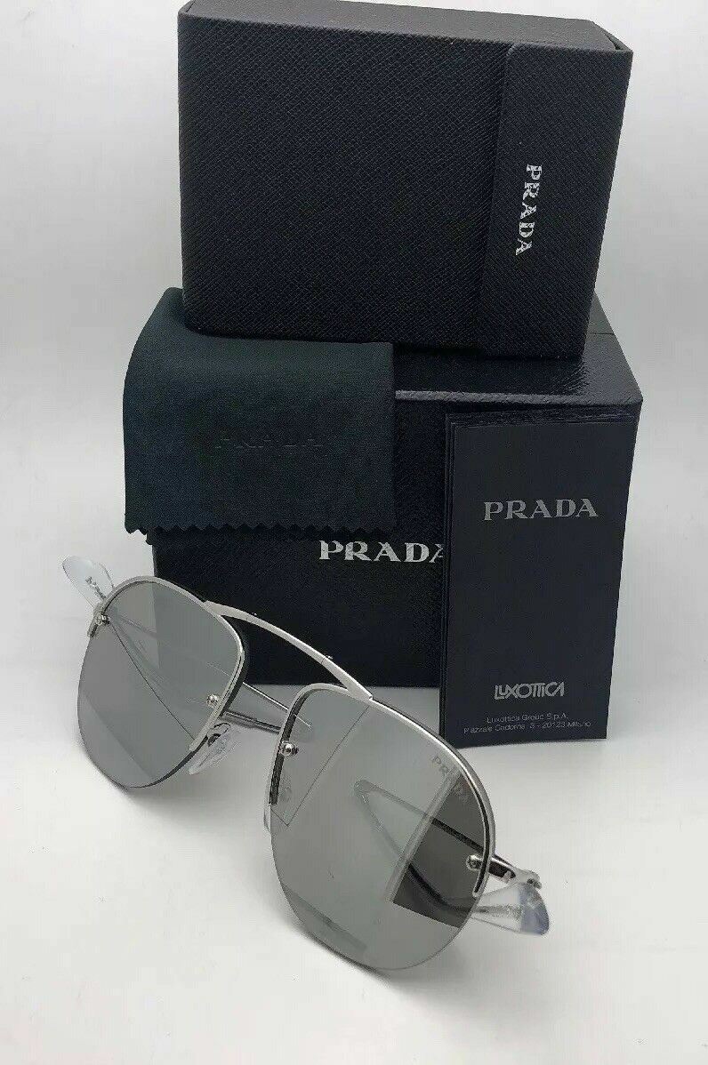 Folding PRADA Sunglasses SPR 54U 1BC-197 55-16 Silver Aviator Frames Mirror Lens image 10