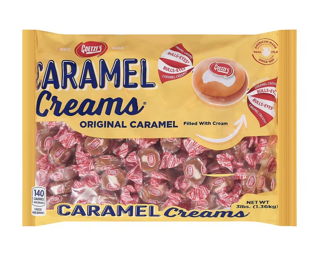 Goetze's 3 Lbs Vanilla CARAMEL CREAMS Bullseye Candy Carmel Bulls Eye
