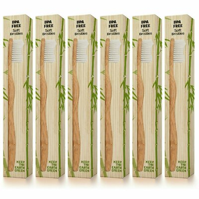 #ad Organic Biodegradable Bamboo Toothbrushes Wooden BPA Free Soft Bristles 6 Pack $12.99