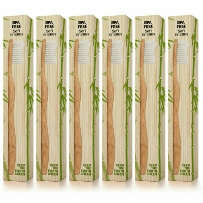 ALAYNA Organic Biodegradable Bamboo Toothbrushes Wooden BPA Free Soft Bristles 6 Pack