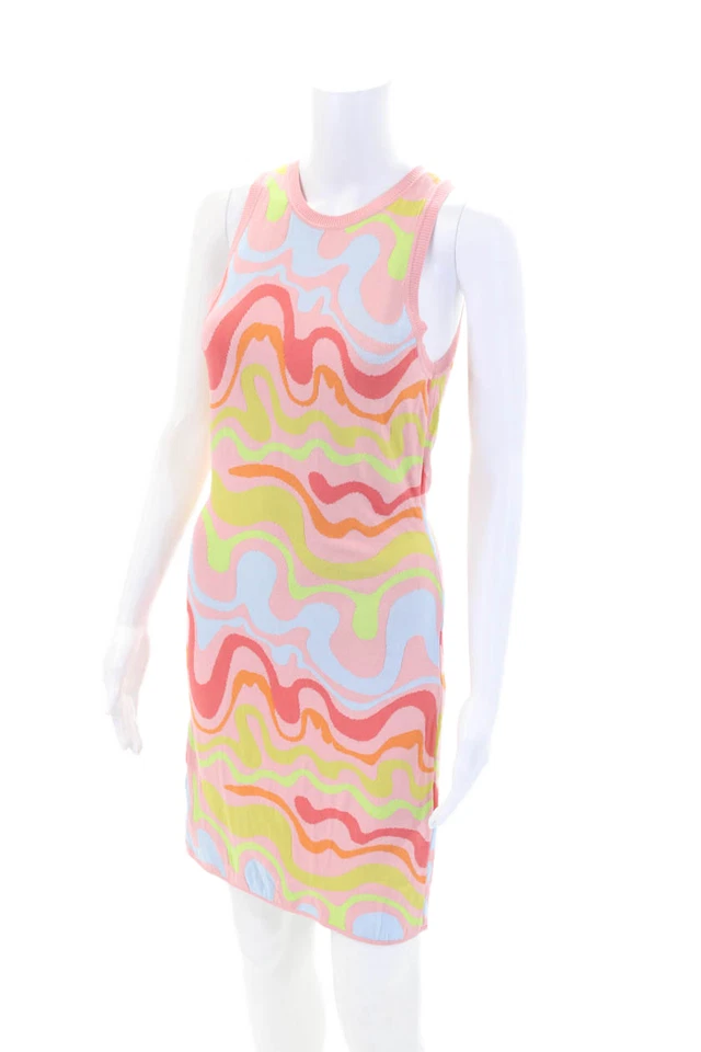 Nicole Miller Womens Sleeveless Crew Neck Knit Wavy Dress Pink Multi Size Small - Image 2 of 4