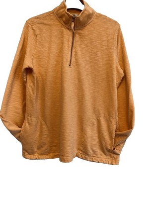 Orvis 1/4 Zip Mens Pullover M Orange Long Sleeve Mock Neck Outdoors Cotton