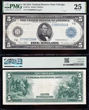 VERY NICE Bold & Crisp VF+ 1914 $5 CHICAGO FRN Note! PMG 25! FREE SHIP! 60094A