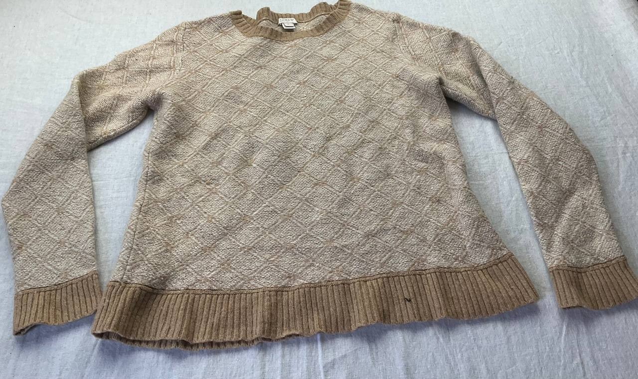 J Crew Diamond-Jacquard Sweater Womens Size XL Beige Knit Merino Wool Blend