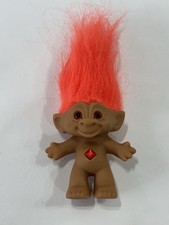 Treasure Troll Doll Neon Orange Hair Gem Belly Vintage Ace Novelty