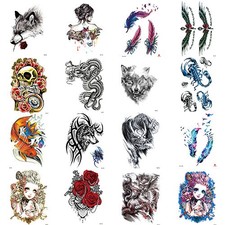 Tattoo Lion Woman Fake Sticker Realistic Large Temporary Arm Waterproof Men