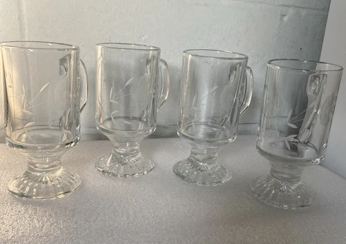 Princess House Etched Crystal Heritage Irish Coffee Mugs Set Of 4