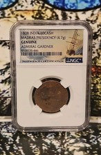1808 Admiral Gardner Shipwreck 10 Cash NGC Genuine Coin India Madras Presidency