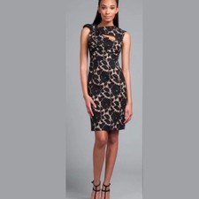 Tracy Reese Black Lace Bow Shift Dress Nude with Black Lace Overlay, 4