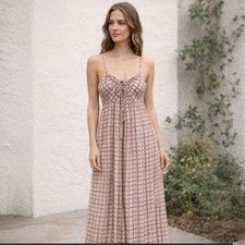 Vestido Nekane Check Midi Correa Espagueti Corbata Busto Boho Midi Bordado Mediano