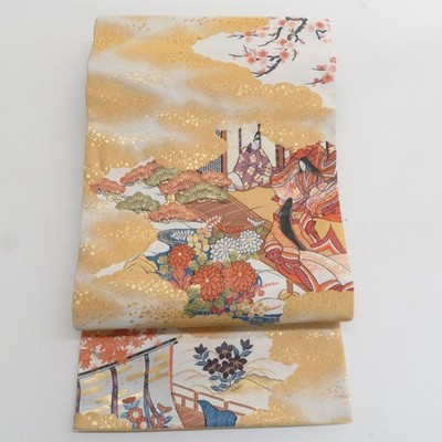 Japanese Kimono Fukuro Obi Silk Heian pattern Gold 170.1inch Women's