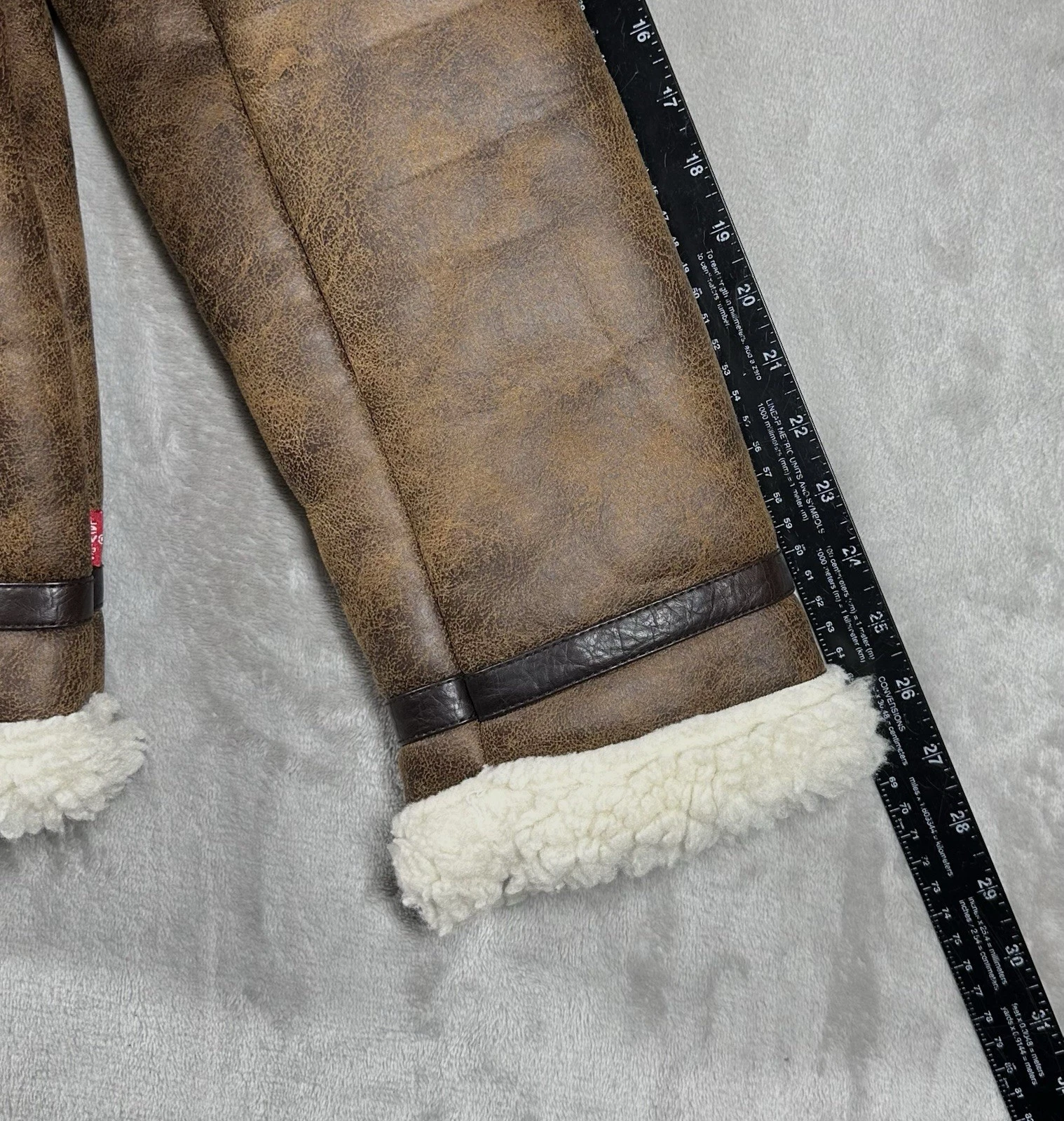 Levi’s Faux Shearling Rancher Aviator Jacket Mens Sz Small Brown Pockets Buckles - product detail image 5