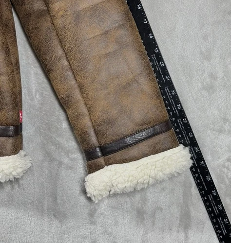 Levi’s Faux Shearling Rancher Aviator Jacket Mens Sz Small Brown Pockets Buckles image 5