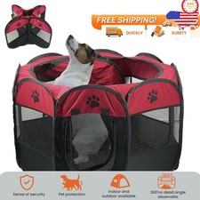 Red Portable Pet Playpen Foldable Exercise Play Pen Tent Kennel Crate For Puppy