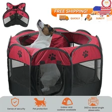 Red Portable Pet Playpen Foldable Exercise Play Pen Tent Kennel Crate For Puppy