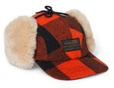 Filson Double Mackinaw Cap Blaze Orange Black Plaid Shearling USA Made Small New