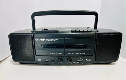Vintage Sharp Stereo Radio Dual Cassette Recorder CD Player Boombox WQ-CD120