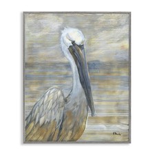Stupell Industries Coastal Pelikan Ptak Abstrakcyjny portret Oprawiona sztuka ścienna, De...