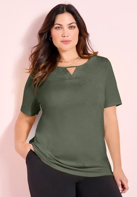 Catherines Women's Plus Size Suprema Pleat-Neck Tee