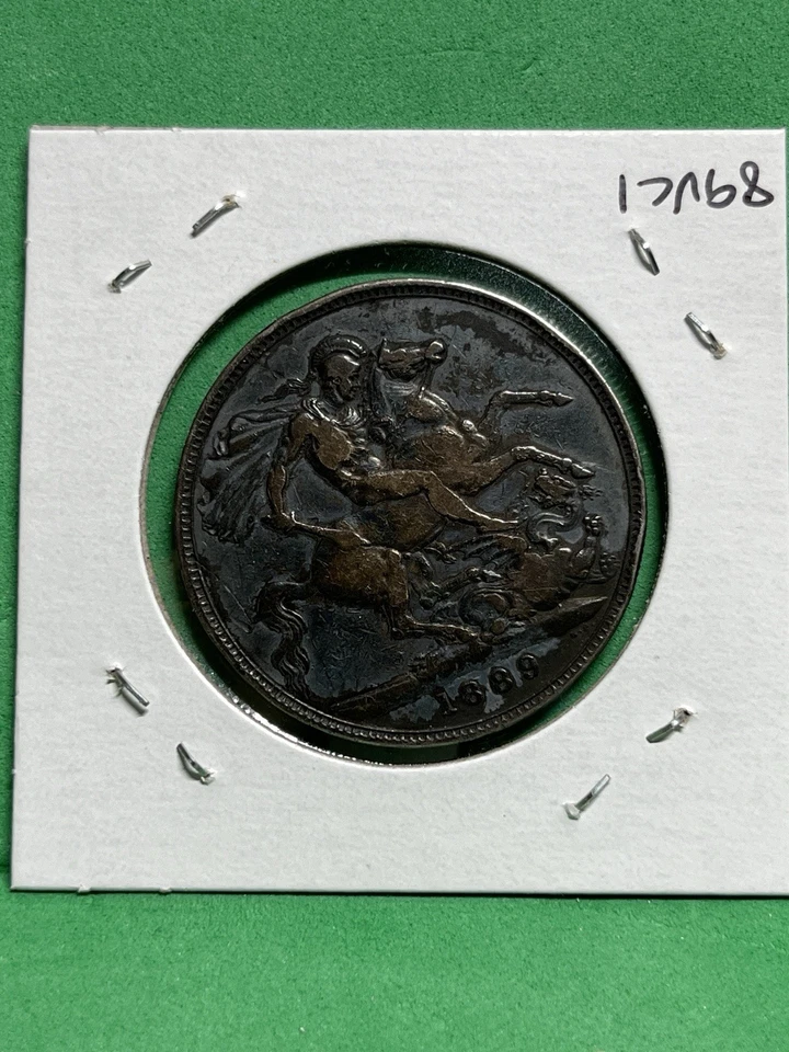Moneda de circo crudo corona victoriana de 1889 maravillosa pátina Foto 2 de 2