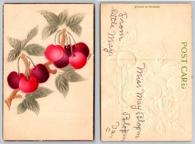Vintage Embossed Cherries Postcard ''Printed in Germany'' Fruit Art Belton VA