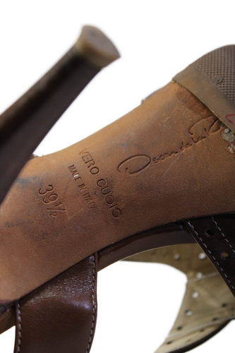 Oscar de la Renta Womens Leather Slingbacks Sandal Heels Brown Size 39.5 9.5 - Picture 5 of 6