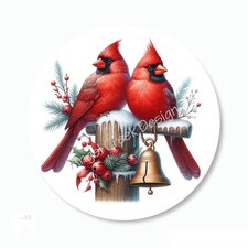 CARDINALS w/CHRISTMAS BELL STICKERS HOLIDAY PARTY FAVORS ENVELOPE SEALS