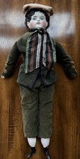 Antique German Exposed Ear China Head Boy Male Doll 23 VintageVelvet Suit Cap