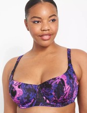 Lane Bryant Cacique Marble Purple Microfiber Scoop Balconette Bra 44G New