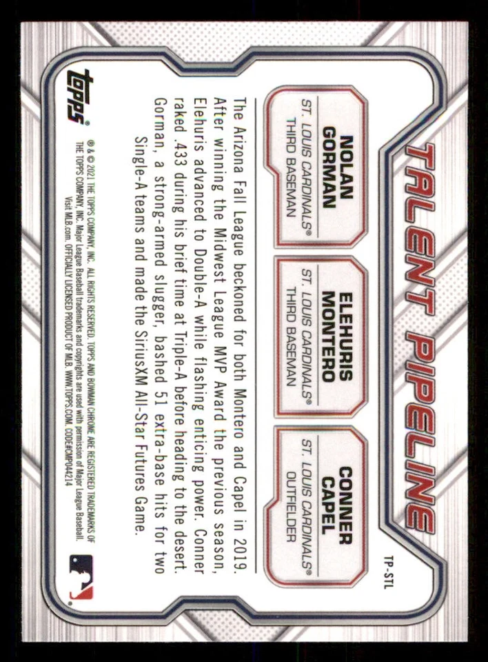 2021 Bowman Chrome Talent Pipeline Refractors #TPSTL Nolan Gorman/Conner Capel - Image 2 of 2