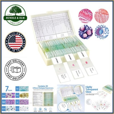 Educational Microscope Slides Kit with 30 Prepared Specimens for Beginners
