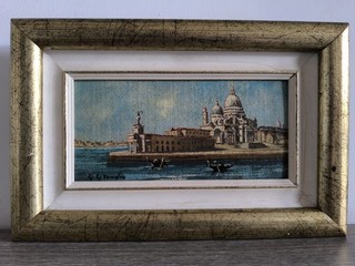 Stupendo dipinto d'epoca originale ad olio di S. Marco Venezia e le sue gondole
