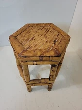 Vintage Tortoise Shell Burnt Bamboo Plant Stand Hexagon Chinoiserie