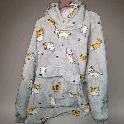 Cat One Size Wearable Blanket Hoodie Adult Oversized Sherpa Sweatshirt for Women